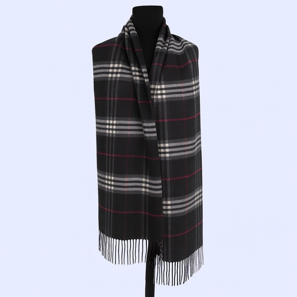 Preston & York Other - Preston & York Plaid Fringe Scarf • Black Gray White Red • 62”